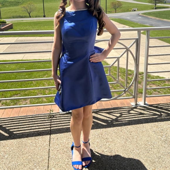 Blue A-Line Sleeveless Mini Dress for Weddings - Picture 3 of 4